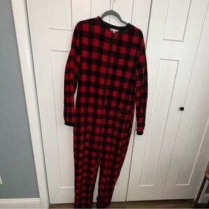 Sleepyheads Men’s Christmas Red and Black Plaid Onesie medium/Large